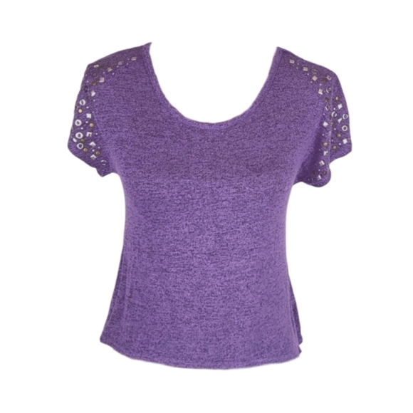 Peplum-Back Metallic Grommet Studded Top in Purple and Silver, L - Picture 1 of 6